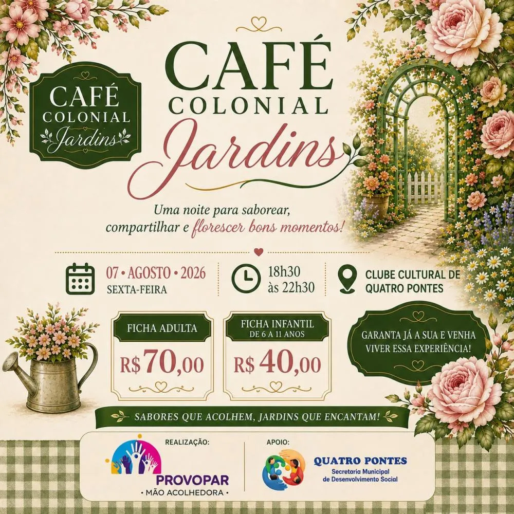 Café Colonial 2026 terá tema inspirado em jardins e marcará lançamento oficial da Expo Quatro Pontes